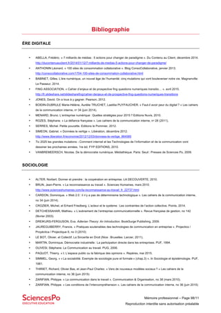 Bibliographie mémoire  Réinventer la communication interne à l'ère