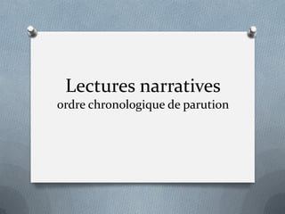 Lectures narratives
ordre chronologique de parution
 