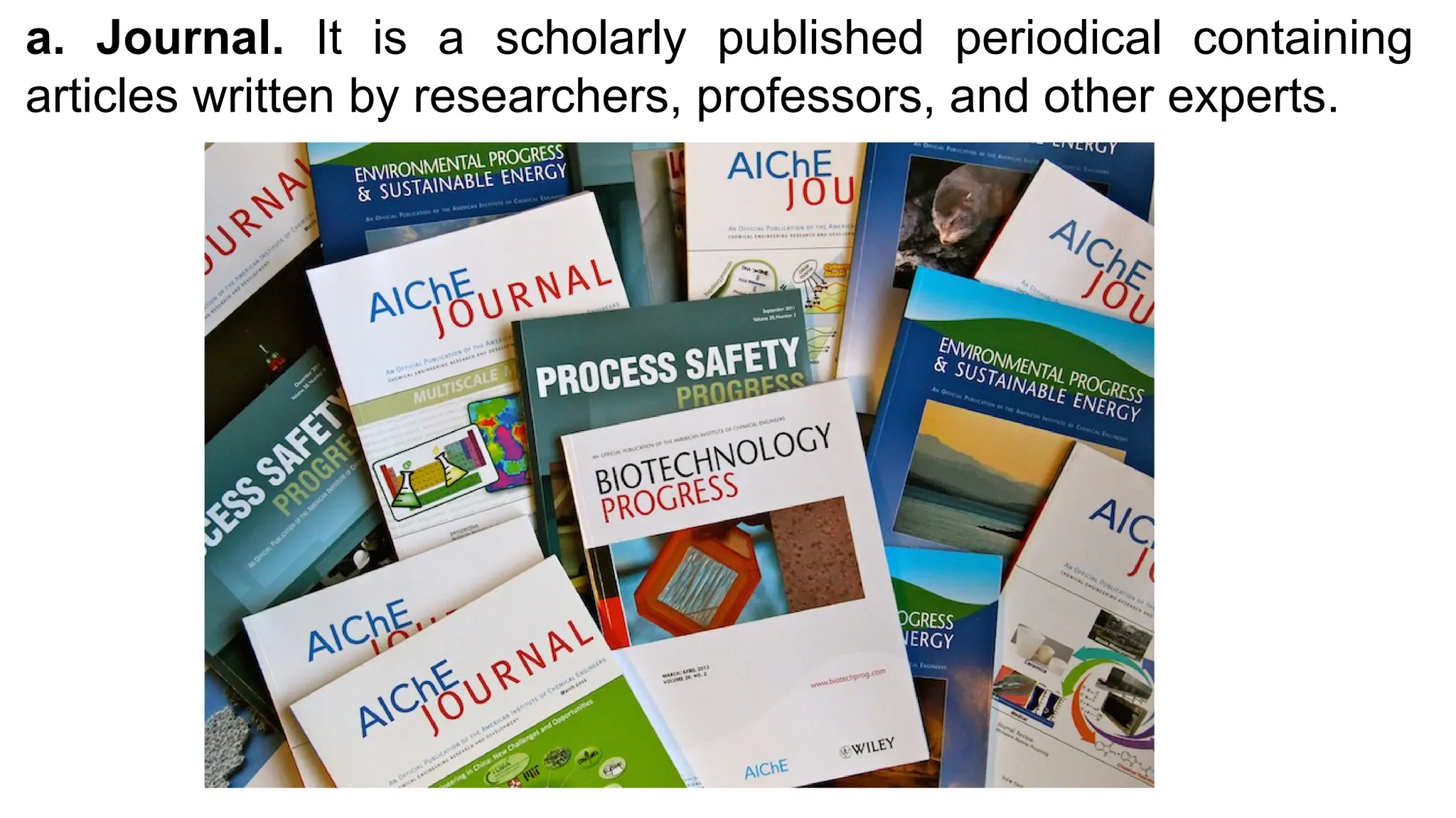 a. Journal. It is a scholarly published periodical containing
articles written by researchers, professors, and other experts.
 