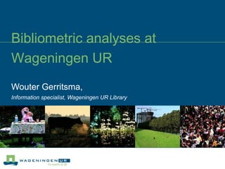 Bibliometric analyses at Wageningen UR  Wouter Gerritsma, Information specialist, Wageningen UR Library 