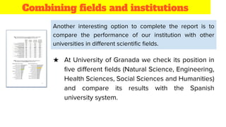 Combining ﬁelds and institutions
Another interesting option to complete the report is to
compare the performance of our in...