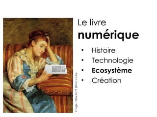 Le livre
                                numérique
                                    •   Histoire
                                    •   Technologie
                                    •   Ecosystème
Image : Mike Licht (flickr) cc-by

                                    •   Création
 