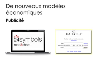 De nouveaux modèles
économiques
Publicité
 
