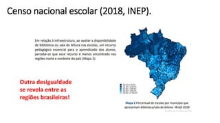Censo nacional escolar (2018, INEP).
Outra desigualdade
se revela entre as
regiões brasileiras!
 