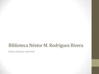 Biblioteca Néstor M. Rodríguez Rivera
Visita virtual y anónima
 