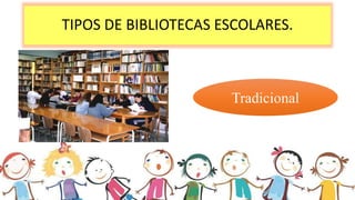 TIPOS DE BIBLIOTECAS ESCOLARES.
Tradicional
 