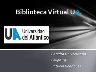 Catedra Universitaria
Grupo 19
Patricia Rodríguez
BibliotecaVirtual UA
 