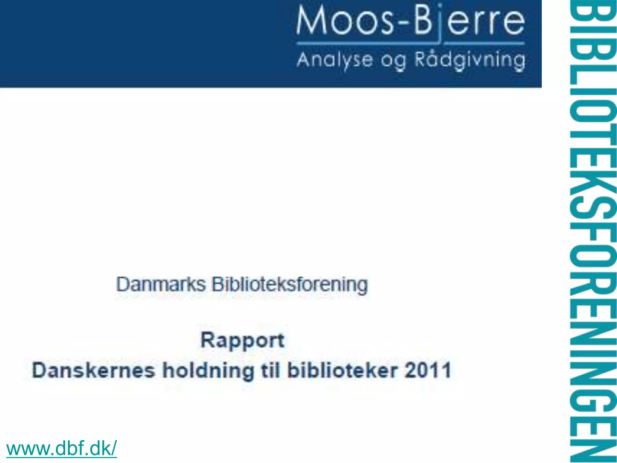 Biblioteket skal være hjemligt og/ eller funktionelt Udtalelserne viser: Biblioteket er hygge og snakBiblioteket er aktiviteterBiblioteket er bøger, computer/internet, spil, film, musik, legesager, borgerserviceBiblioteket er stedet man henter og aflevererBiblioteket er viden og fordybelseDorthe Salling Kromann, Center for Landdistriktsforskning, SDU