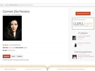 X Encontro de Bibliotecas de FamalicãoMarisa Pedrosa 25 de novembro de 2017
 