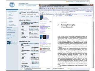 E-Book Datenbanken
• 17.000 lizenzierte E-Books
  (Aggregation der Metadaten
  über die Firma Missing Link)
• 320.000 E-Books aus den DFG-
  Nationallizenzen
• 720.000 freie E-Books
    OpenLibrary.org (680.000)
    Gutenberg.org (30.000)
    de.wikisource.org (10.000)
 
