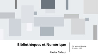 Bibliothèques et Numérique
Xavier Galaup
C.C Mad et Moselle
08 octobre 2022
 