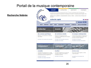 26
Portail de la musique contemporaine
Recherche fédérée
 