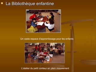  La Bibliothèque enfantineLa Bibliothèque enfantine
Un vaste espace d'apprentissage pour les enfants
L'atelier du petit conteur en plein mouvement
 