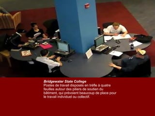 Bridgewater State College Postes de travail disposés en trèfle à quatre feuilles autour des piliers de soutien du bâtiment, qui prévoient beaucoup de place pour le travail individuel ou collectif. 