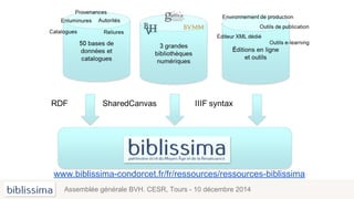 Assemblée générale BVH. CESR, Tours - 10 décembre 2014
www.biblissima-condorcet.fr/fr/ressources/ressources-biblissima
 