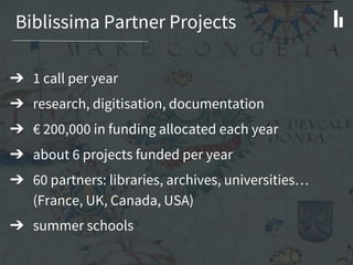 Selected projects for Biblissima Call 2018
 