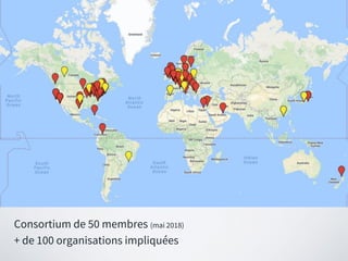 Consortium de 50 membres (mai 2018)
+ de 100 organisations impliquées
 