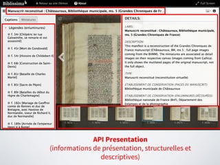 API Presentation
(informations de présentation, structurelles et
descriptives)
 