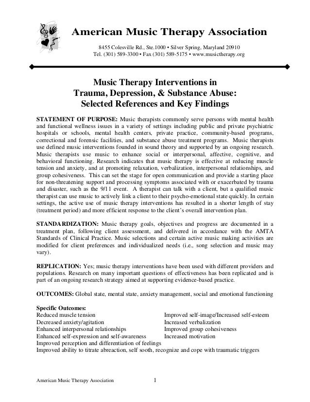 Music Therapy Interventions In Trauma Depression Substance Abuse 