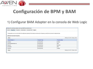 Configuración de BPM y BAM
1) Configurar BAM Adapter en la consola de Web Logic
 