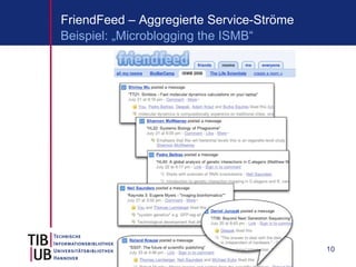 FriendFeed – Aggregierte Service-Ströme
Beispiel: „Microblogging the ISMB“




                                          10
 