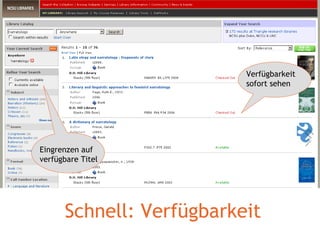 Schnell: Verfügbarkeit Eingrenzen auf verfügbare Titel Verfügbarkeit sofort sehen 