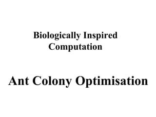 Biologically Inspired
Computation
Ant Colony Optimisation
 