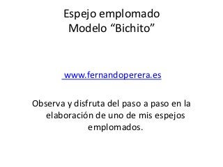 Espejo emplomado
        Modelo “Bichito”


        www.fernandoperera.es

Observa y disfruta del paso a paso en la
   elaboración de uno de mis espejos
              emplomados.
 