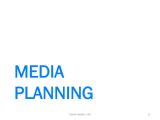 MEDIA
PLANNING
22AGENCYMARK | BIC
 