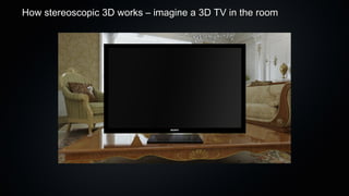 How stereoscopic 3D works – imagine a 3D TV in the room
 