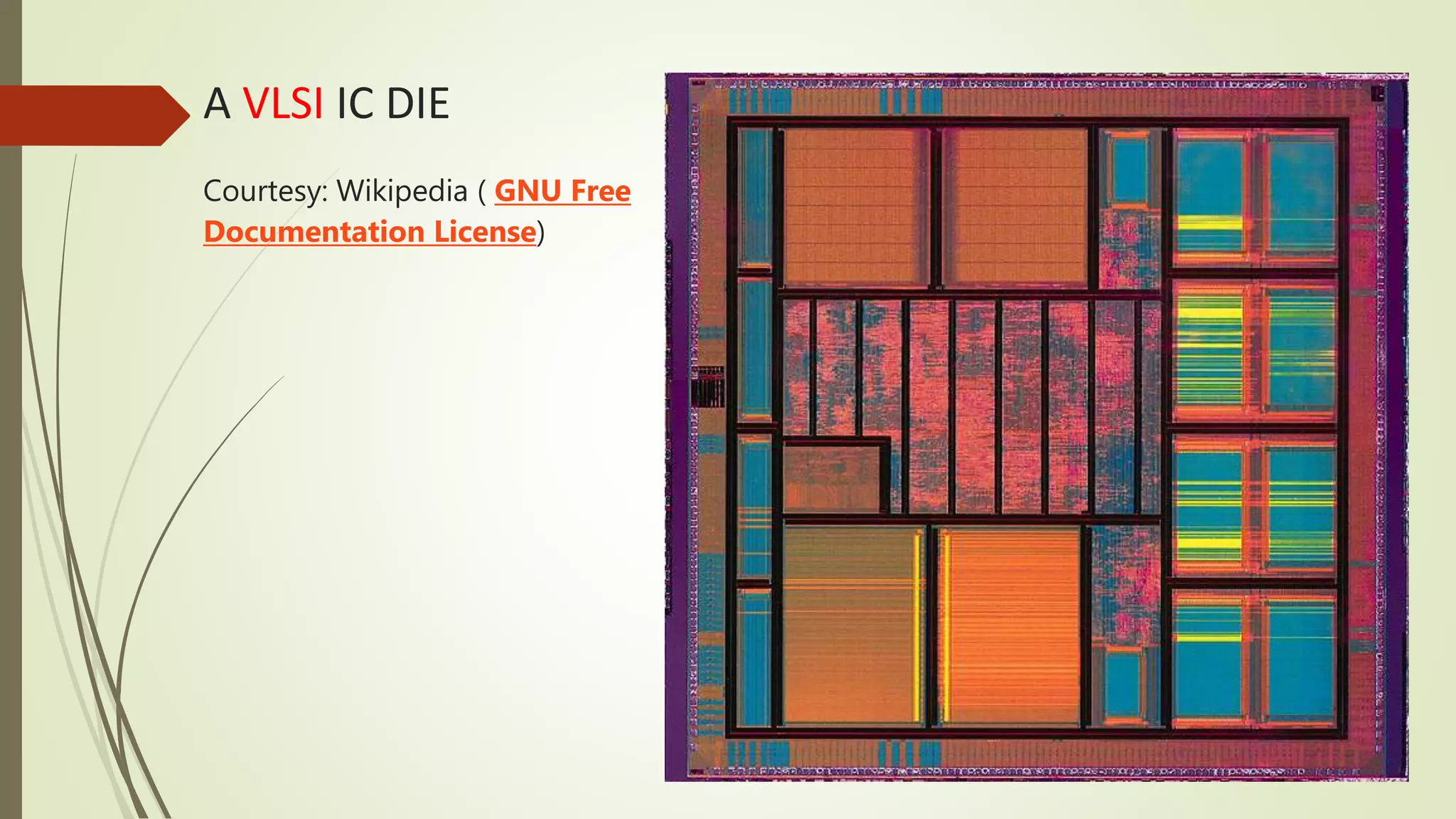 A VLSI IC DIE
Courtesy: Wikipedia ( GNU Free
Documentation License)
 