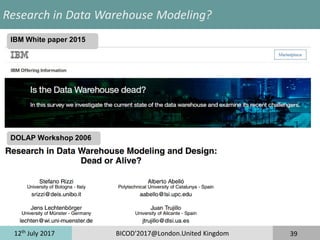 12th
July 2017 BICOD'2017@London.United Kingdom 39
Research in Data Warehouse Modeling?
DOLAP Workshop 2006
IBM White paper 2015
 
