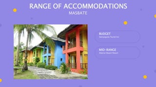 BUDGET
Sampaguita Tourist Inn
MID-RANGE
Altamar Beach Resort
RANGE OF ACCOMMODATIONS
MASBATE
 