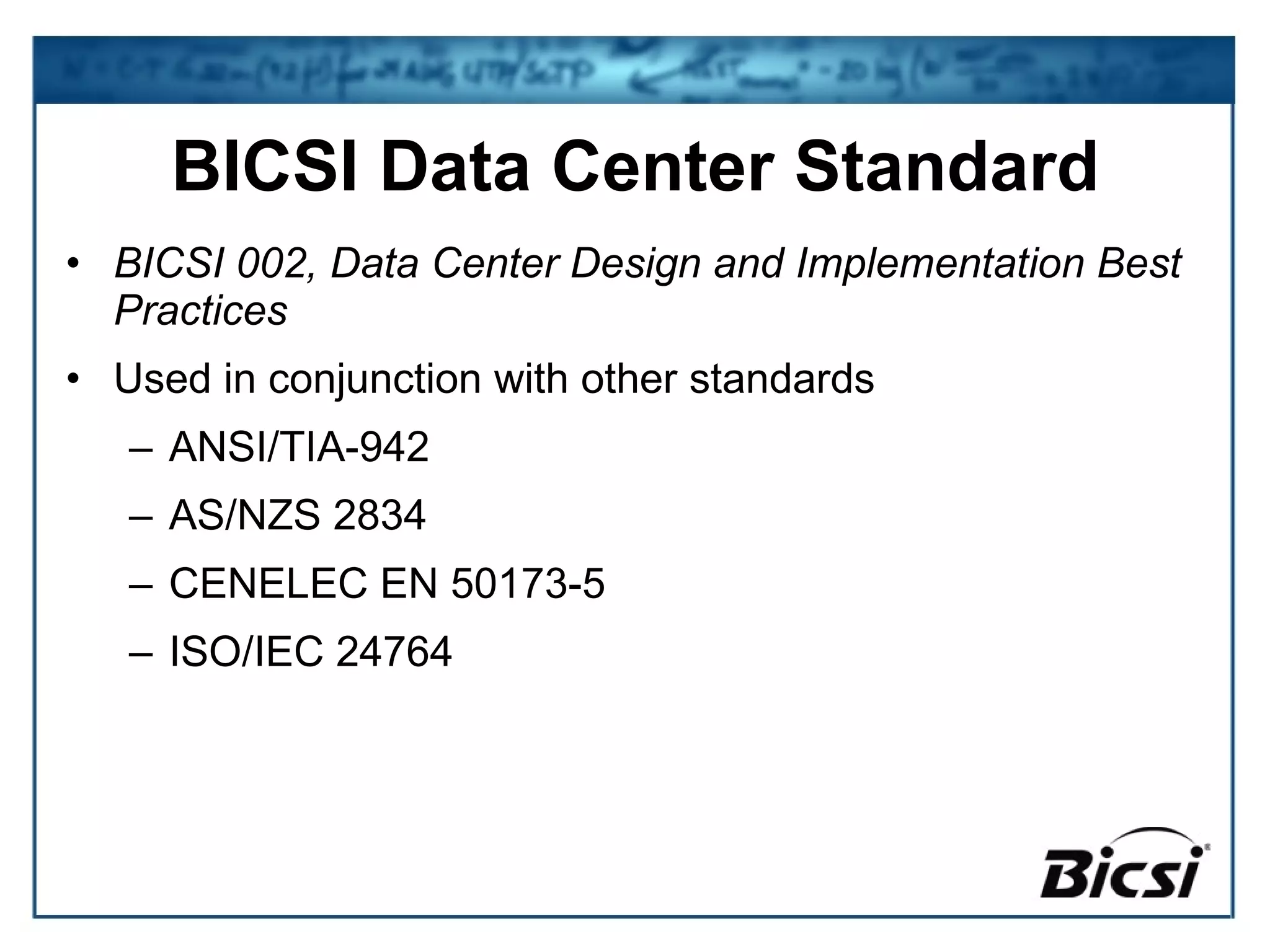 Bicsi Standard Rack Nuevo estándar para diseño de data center ANSI/BICSI-002 | PPT