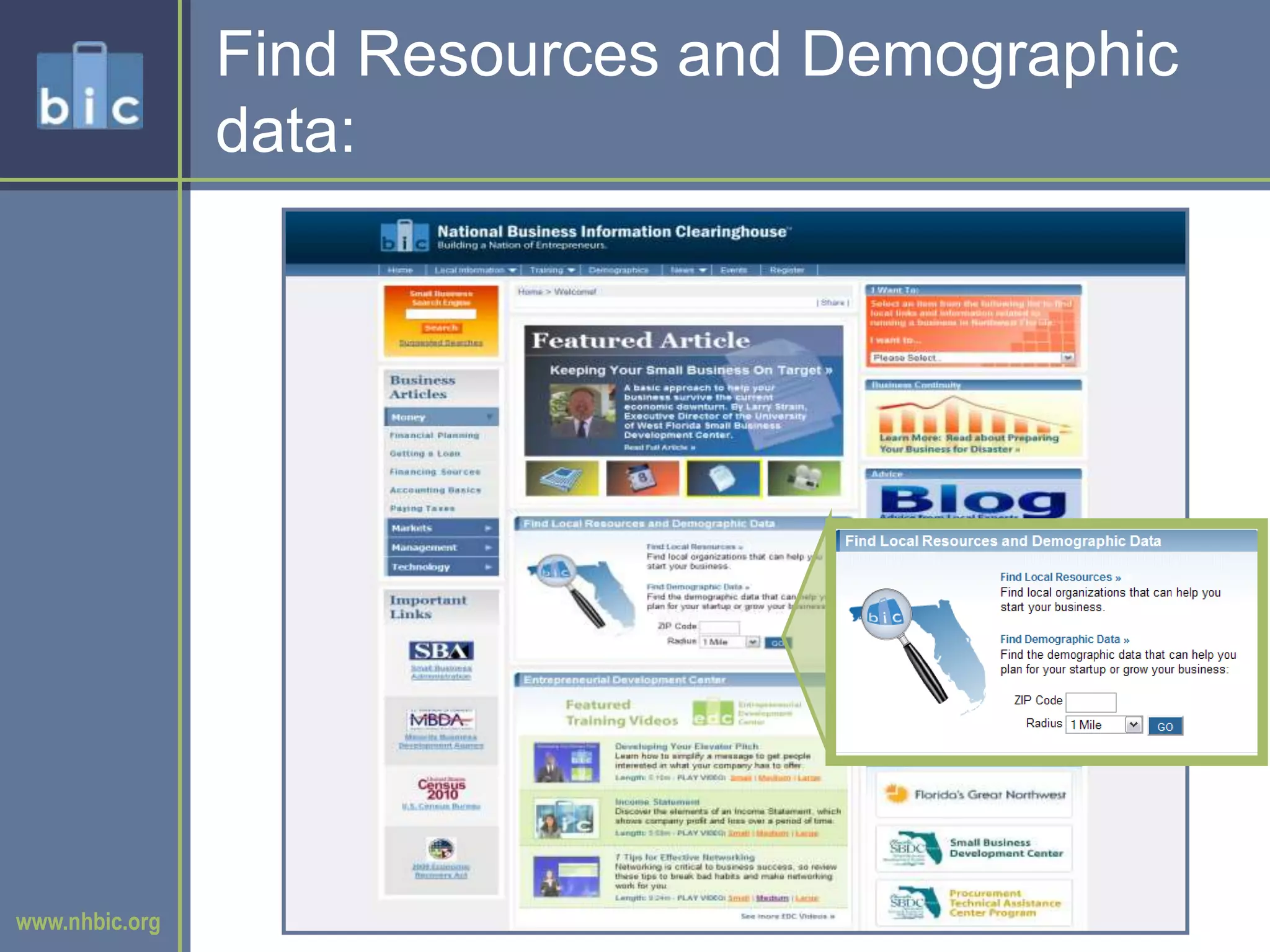 Find Resources and Demographic data: