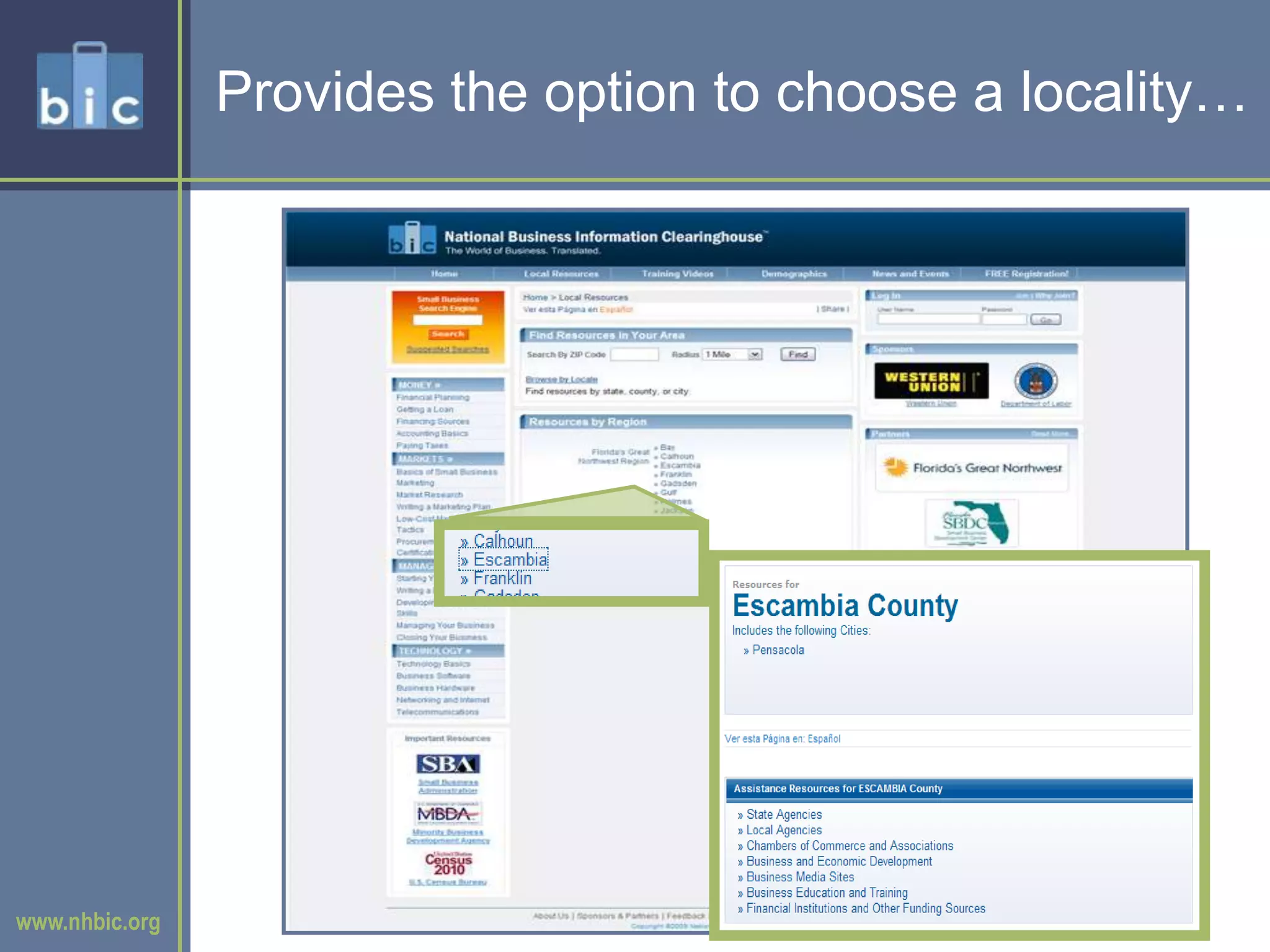 Provides the option to choose a locality…