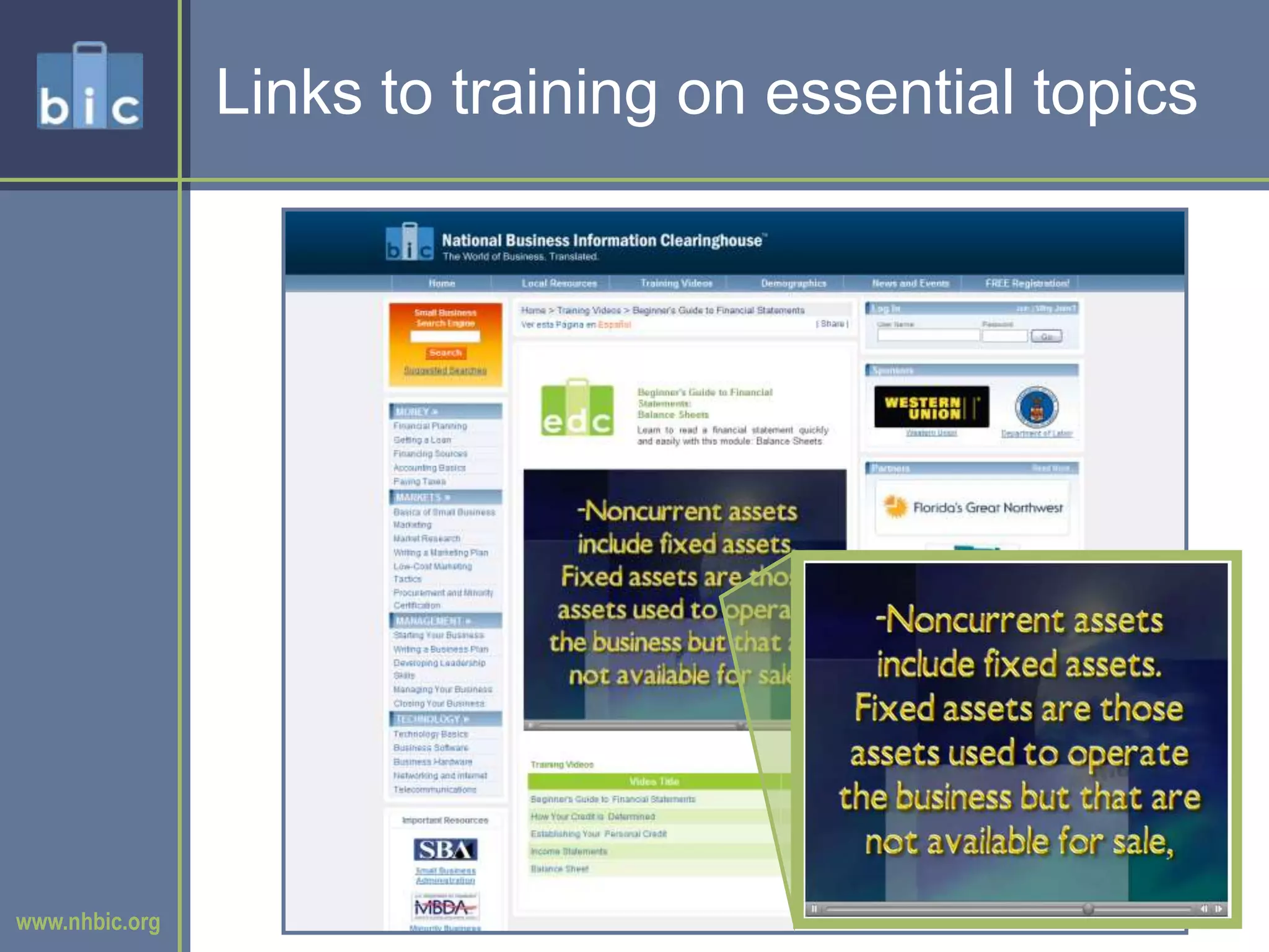 Links to training on essential topics