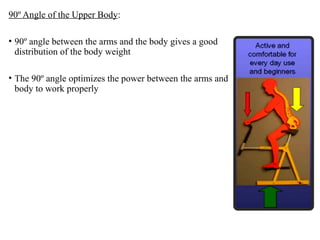 90º Angle of the Upper Body:
• 90º angle between the arms and the body gives a good
distribution of the body weight
• The 90º angle optimizes the power between the arms and
body to work properly
 