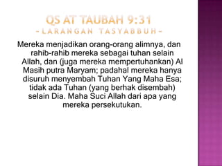 Qs an nisaa 4:65~ t I d a k   b e r h a k I m   p a d a    I s l a m   t I d a k   b e r I m  a n ~MakademiTuhanmu, mereka (padahakekatnya) tidakberimanhinggamerekamenjadikankamu hakim dalamperkara yang merekaperselisihkan, kemudianmerekatidakmerasakeberatandalamhatimerekaterhadapputusan yang kamuberikan, danmerekamenerimadengansepenuhnya.