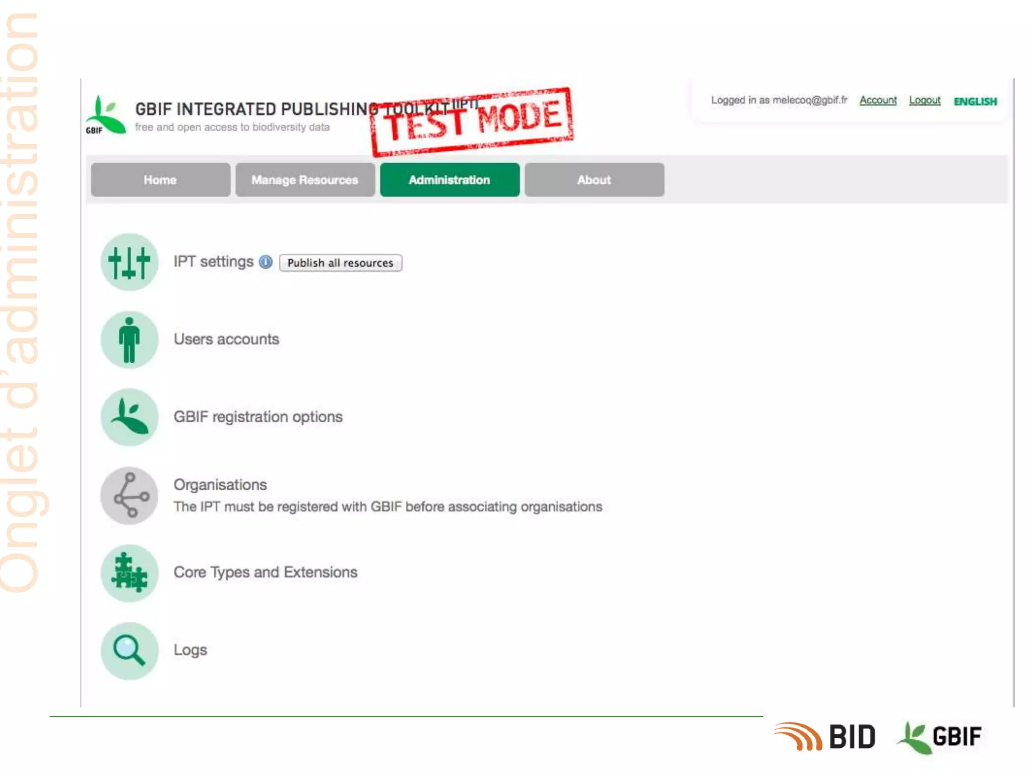 Ongletd’administration
 