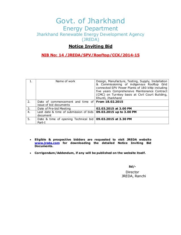 Bid Document For Solar Plant In Jharkhand
