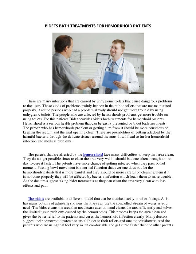 Bidets Bath Treatments for Hemorrhoid Patients