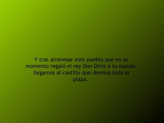 Y tras atravesar este pueblo que en su momento regaló el rey Don Diniz a su esposa, llegamos al castillo que domina toda la plaza.  
