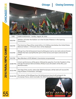 2016 PARALYMPIC GAMES   CHICAGO2016




55
                                      Chicago
                                      Closing Ceremony
 