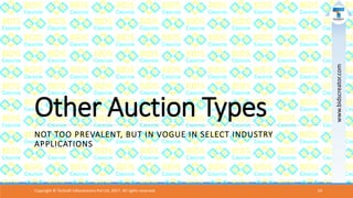 Other Auction Types
NOT TOO PREVALENT, BUT IN VOGUE IN SELECT INDUSTRY
APPLICATIONS
Copyright © Teckraft Infosolutions Pvt Ltd, 2017. All rights reserved. 14
www.bidscreator.com
 