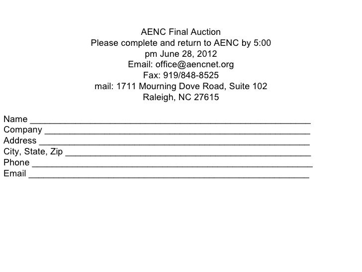 printable silent auction bid sheets
