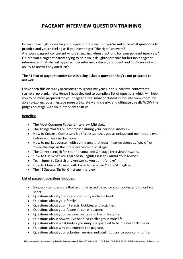 Beauty pageant biography examples image