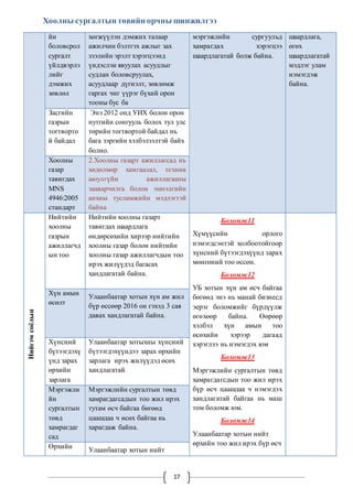 Хоолны сургалтын төвийн орчны шинжилгээ 
17 
йн 
боловсрол 
сургалт 
үйлдвэрлэ 
лийг 
дэмжих 
зөвлөл 
хөгжүүлэн дэмжих талаар 
ажилчин бэлтгэх ажлыг зах 
зээлийн эрэлт хэрэгцээнд 
үндэслэн явуулах асуудлыг 
судлан боловсруулах, 
асуудлаар дүгнэлт, зөвлөмж 
гаргах чиг үүрэг бүхий орон 
тооны бус ба 
мэргэжлийн сургуульд 
хамрагдах хэрэгцээ 
шаардлагатай болж байна. 
шаардлага, 
өгөх 
шаардлагатай 
мэдлэг улам 
нэмэгдэж 
байна. 
Засгийн 
газрын 
тогтворто 
й байдал 
Энэ 2012 онд УИХ болон орон 
нутгийн сонгууль болох тул улс 
төрийн тогтвортой байдал нь 
бага зэргийн хэлбэлзэлтэй байх 
болно. 
Хоолны 
газар 
тавигдах 
MNS 
4946:2005 
стандарт 
2.Хоолны газарт ажиллагсад нь 
хөдөлмөр хамгаалал, техник 
аюулгүйн ажиллагааны 
зааварчилга болон эмнэлгийн 
анхны тусламжийн мэдлэгтэй 
байна 
Нийгэм соёлын 
Нийтийн 
хоолны 
газрын 
ажиллагчд 
ын тоо 
Нийтийн хоолны газарт 
тавигдах шаардлага 
өндөрсөхийн хирээр нийтийн 
хоолны газар болон нийтийн 
хоолны газар ажиллагчдын тоо 
ирэх жилүүдэд багасах 
хандлагатай байна. 
Боломж11 
Хүмүүсийн орлого 
нэмэгдсэнтэй холбоотойгоор 
хүнсний бүтээгдэхүүнд зарах 
мөнгөний тоо өссөн. 
Боломж12 
УБ хотын хүн ам өсч байгаа 
бөгөөд энэ нь манай бизнесд 
эерэг боломжийг бүрдүүлж 
өгөхөөр байна. Өөрөөр 
хэлбэл хүн амын тоо 
өсөхийн хэрээр дагаад 
хэрэглээ нь нэмэгдэх юм 
Боломж13 
Мэргэжлийн сургалтын төвд 
хамрагдагсдын тоо жил ирэх 
бүр өсч цаашдаа ч нэмэгдэх 
хандлагатай байгаа нь маш 
том боломж юм. 
Боломж14 
Улаанбаатар хотын нийт 
өрхийн тоо жил ирэх бүр өсч 
Хүн амын 
өсөлт 
Улаанбаатар хотын хүн ам жил 
бүр өссөөр 2016 он гэхэд 3 сая 
давах хандлагатай байна. 
Хүнсний 
бүтээгдэхү 
үнд зарах 
өрхийн 
зарлага 
Улаанбаатар хотыхны хүнсний 
бүтээгдэхүүндээ зарах өрхийн 
зарлага ирэх жилүүдэд өсөх 
хандлагатай 
Мэргэжли 
йн 
сургалтын 
төвд 
хамрагдаг 
сад 
Мэргэжлийн сургалтын төвд 
хамрагдагсадын тоо жил ирэх 
тутам өсч байгаа бөгөөд 
цаашдаа ч өсөх байгаа нь 
харагдаж байна. 
Өрхийн 
Улаанбаатар хотын нийт 
 