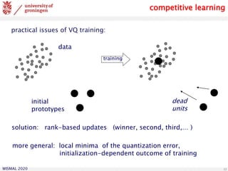 WISMAL 2020 13
data
initial
prototypes
practical issues of VQ training:
solution: rank-based updates (winner, second, third,… )
dead
units
training
more general: local minima of the quantization error,
initialization-dependent outcome of training
competitive learning
 