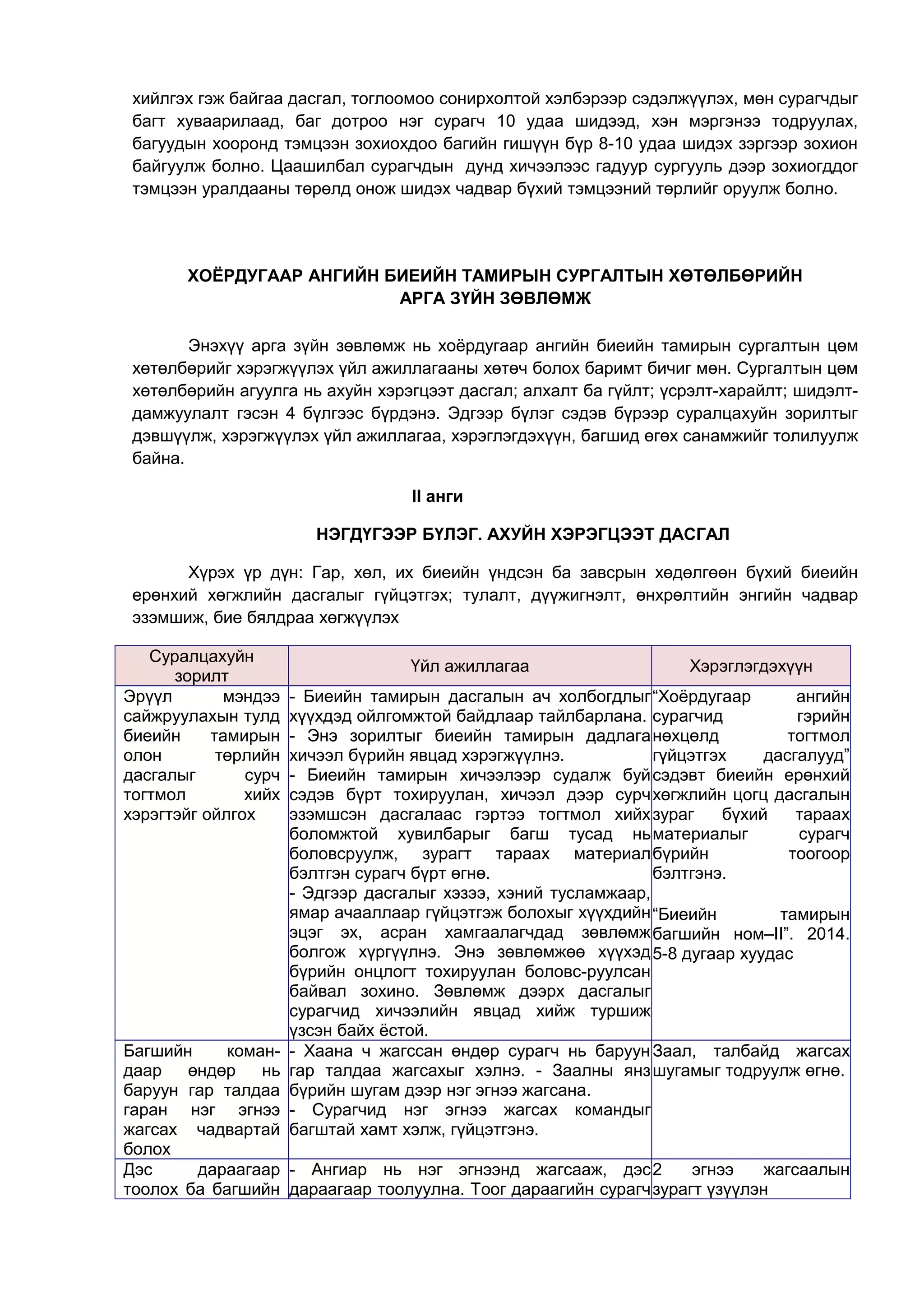 БАГА БОЛОВСРОЛ - БИЕИЙН ТАМИР | PDF